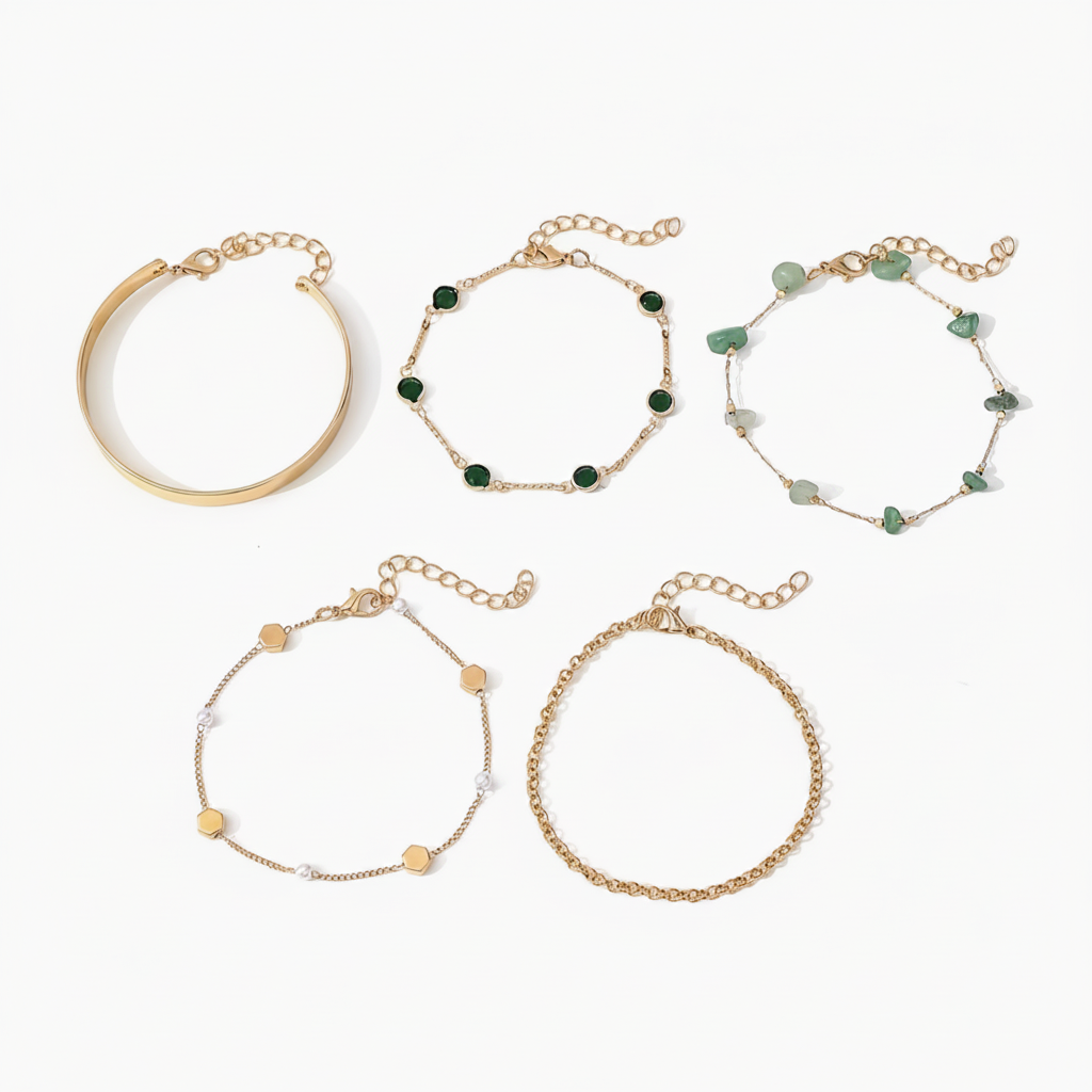 Gold Bracelet Set White Background