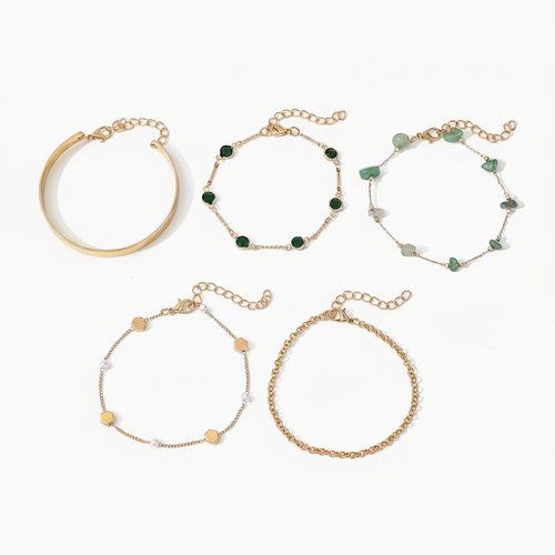 Gold Bracelet Set White Background