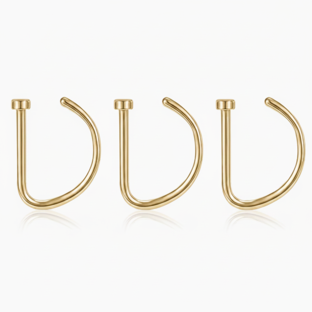 Gold D-Shape Nose Rings — White Background