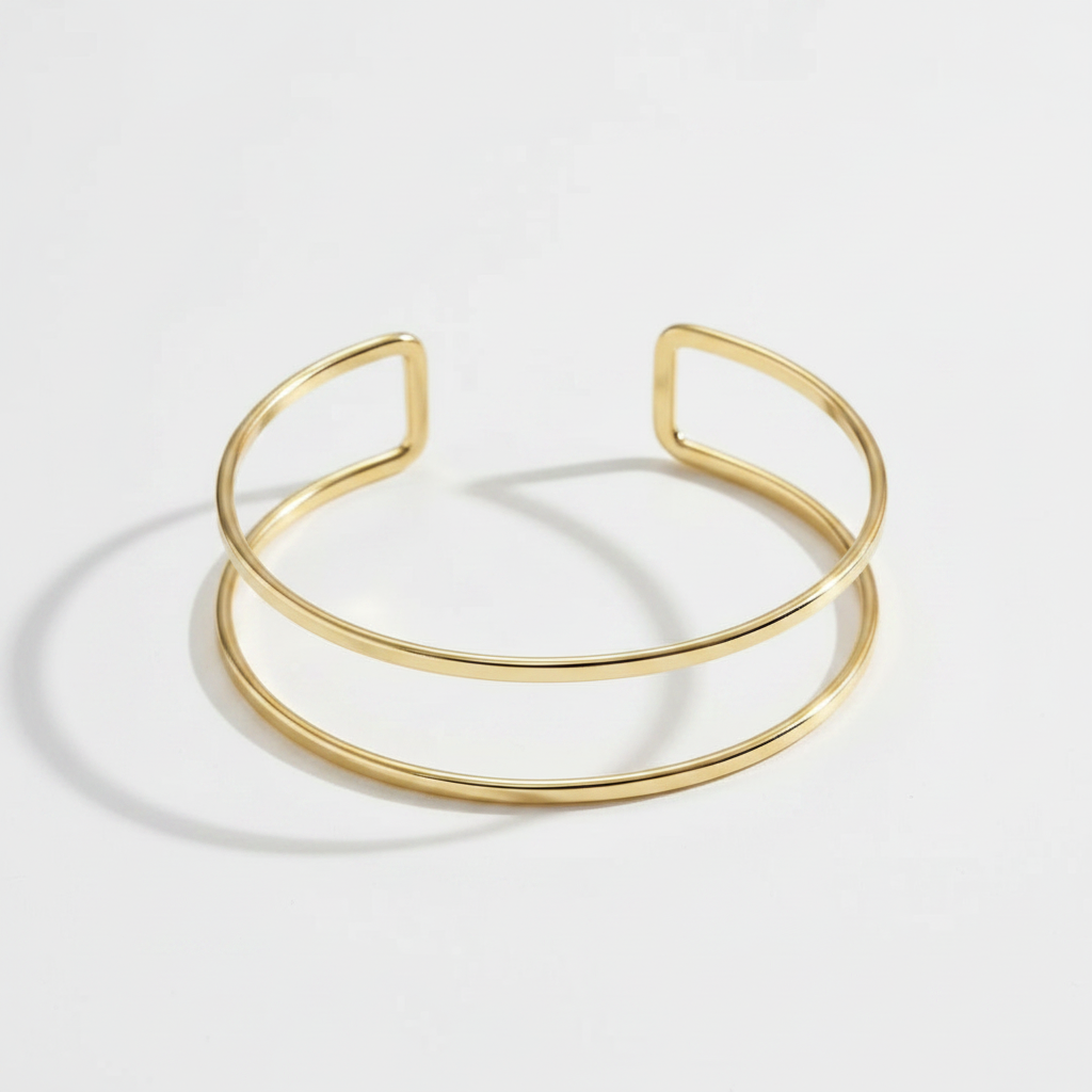 Gold Double-Band Cuff Bracelet on White Background