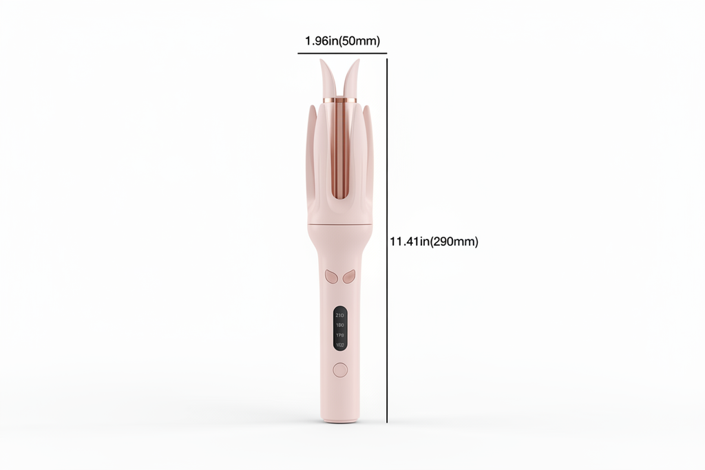 Pink Hair Curler with Measurements — White Background