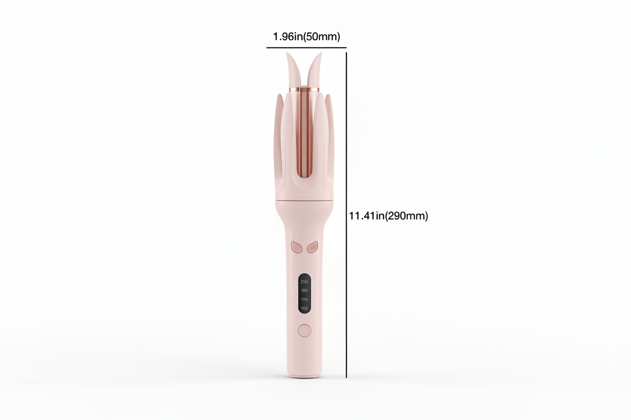 Pink Hair Curler with Measurements — White Background