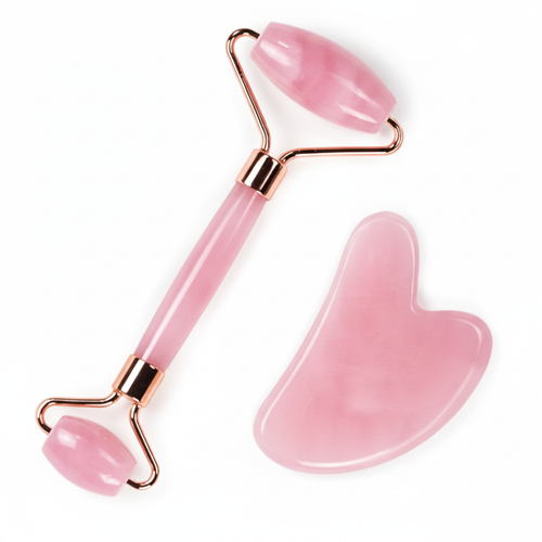Rose Quartz Roller & Gua Sha - High Contrast White Background
