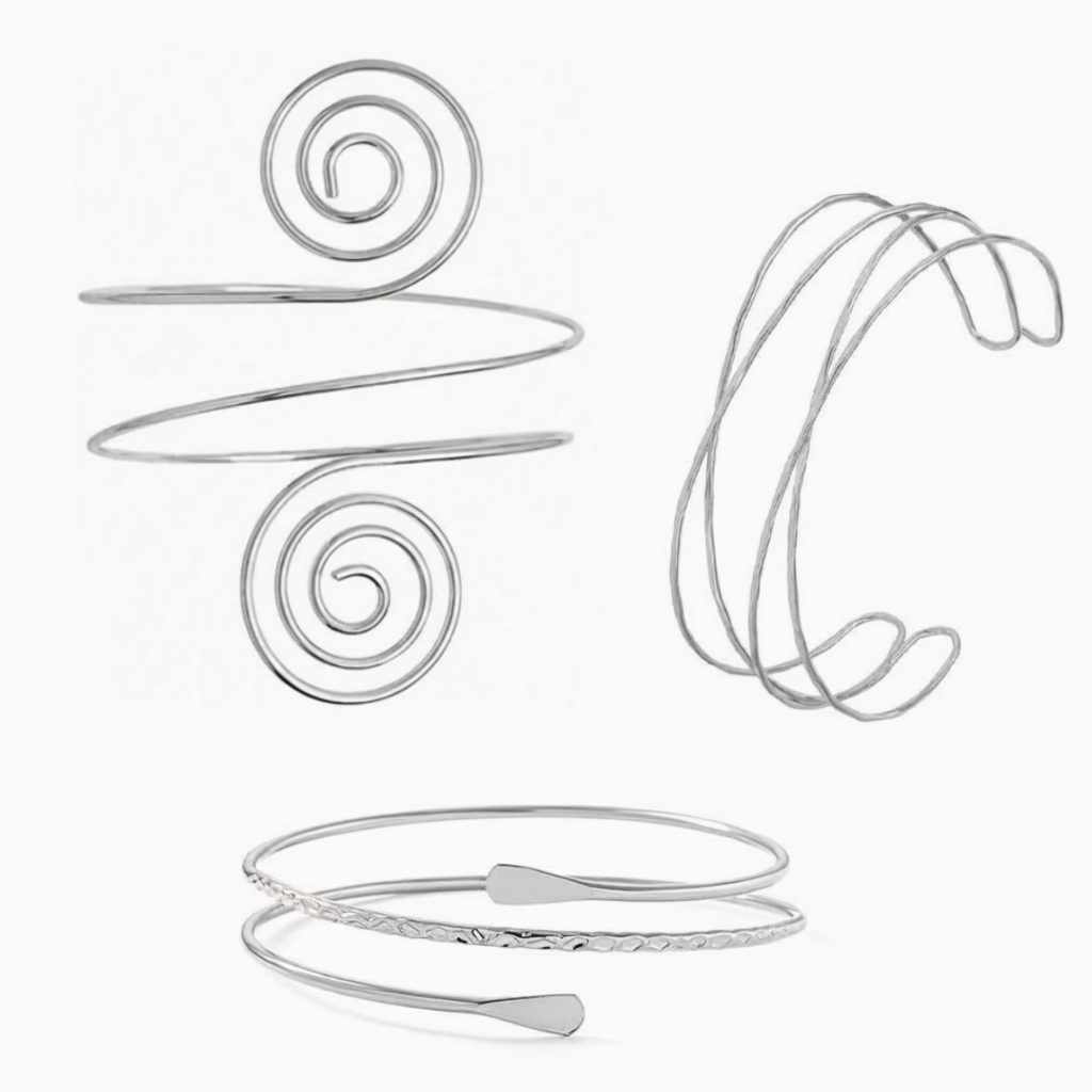 Silver Wire Arm Cuffs - Clean White Background